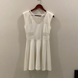 L'ATISTE White Sleeveless Mesh-Accent Skater Dress